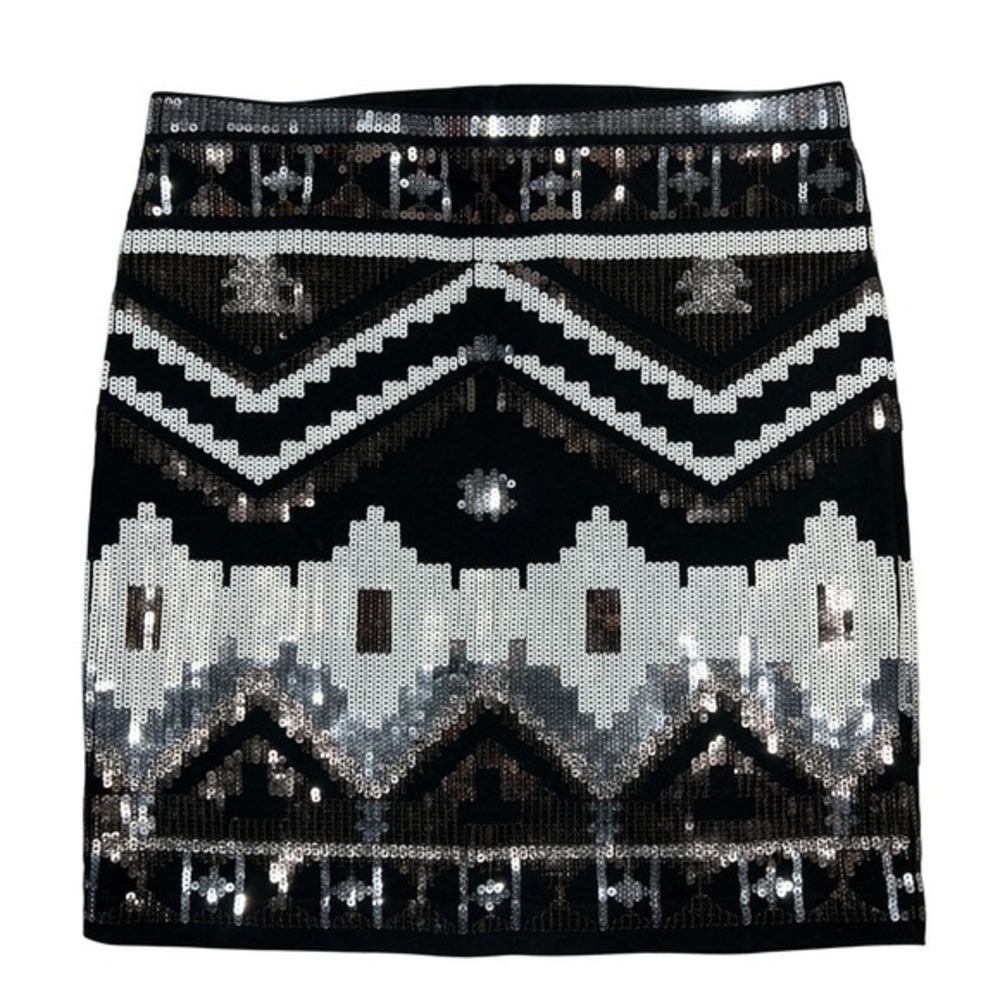 Express Sequin Geometric Mini Skirt XS Black Silver Indie Sleaze Y2K Going Out